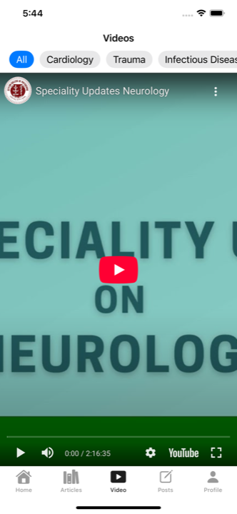 MedQ-AI Videos tab with specialty categories